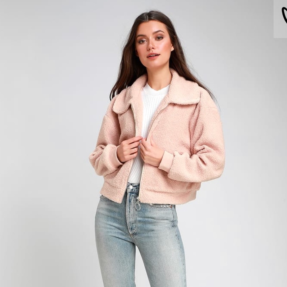 Lulus Blush Pink Cropped Teddy Jacket